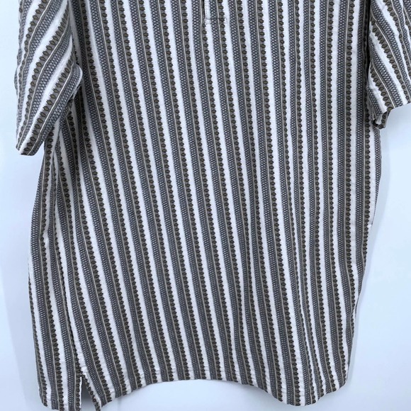 Vintage 90s Geometric Aztec Striped Polo Shirt Gray White Brown Vtg LARGE - Picture 3 of 5